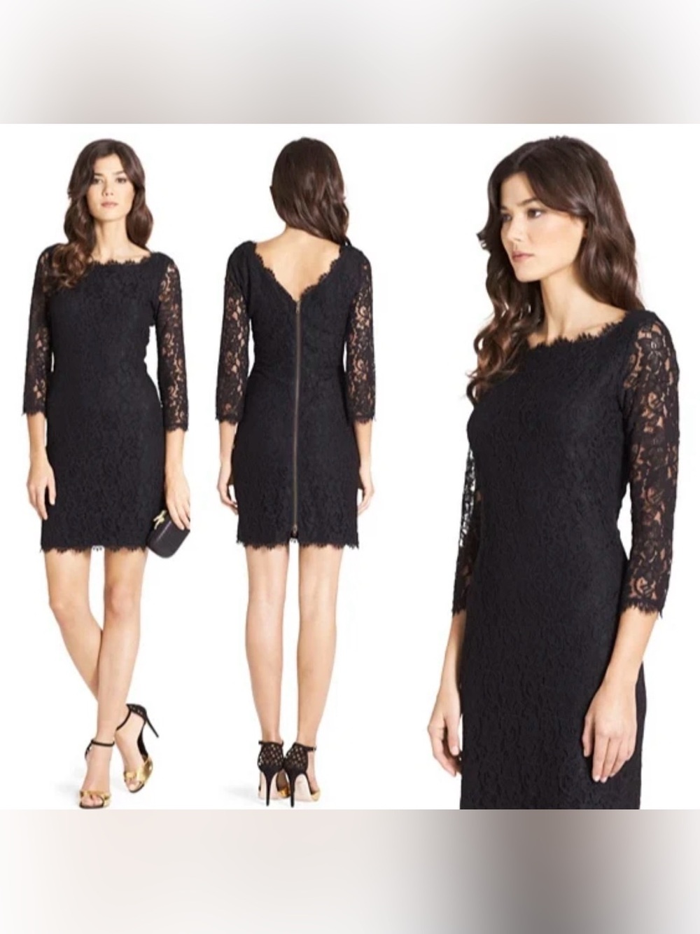 Diane Von Furstenberg NWOT Black 'Zarita' lace dress Lace off the Shoulder Dress
